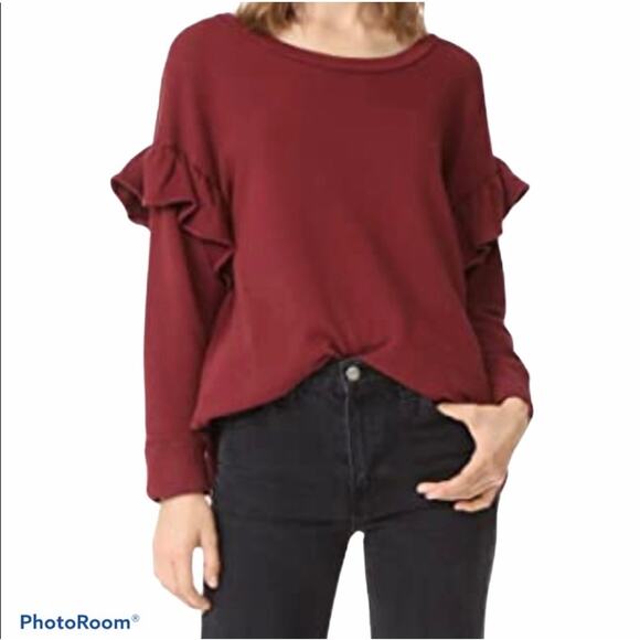Current Elliott Size 1 S Sweatshirt The Ruffle Long Sleeve Red Cabernet Women’s - Picture 1 of 9
